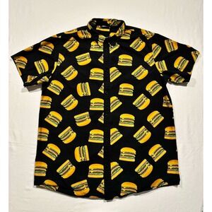 In-N-Out Burger Mens 2XL Black Short Sleeve All Over Burger Print Button Down